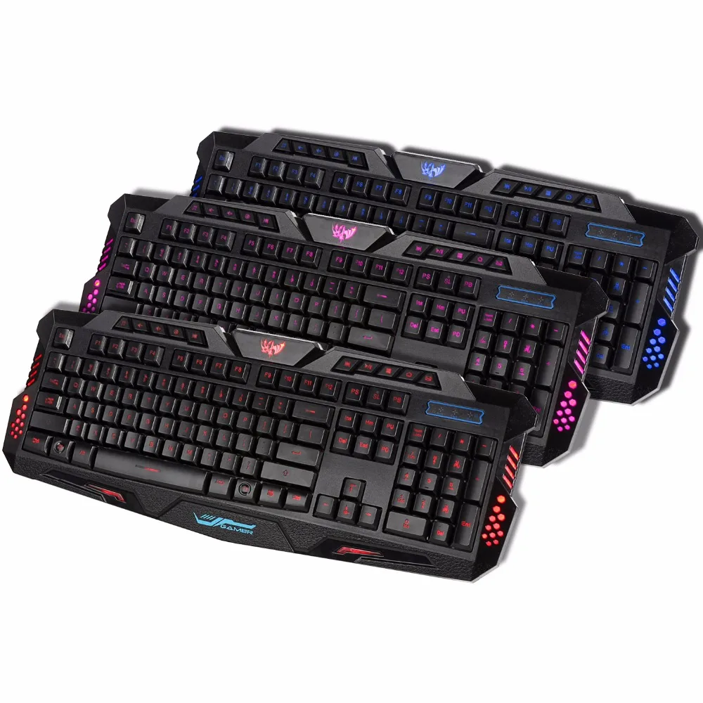 Russian English Version Keyboard Standard USB Wired Backlit Gaming Ergonomics 3 Color Switchable LED For Laptop Computer (2)