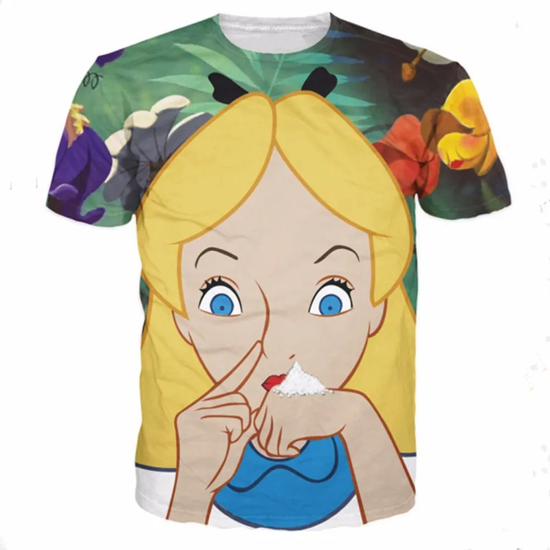 

Alice In Cocaland T-Shirt Sick Sexy Naughty Vibrant Tee Casual O-neck Cotton Tops Fashion Clothing T Shirt For Women Men Tshirts