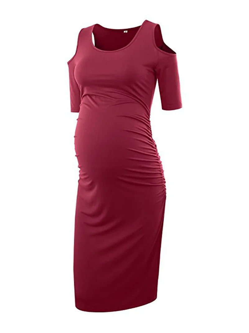 2018 New Summer Maternity Clothes Pregnancy Dress Sexy Off Shoulder Maternity Pregnant Dresses For Women Casual Solid Dress S-XL (8)