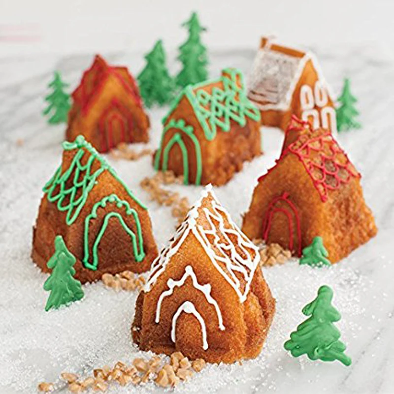 Cozy Village Gingerbread House, 6 Cavity, Food Grade 3D Christmas House  Silicone Bread Mold 