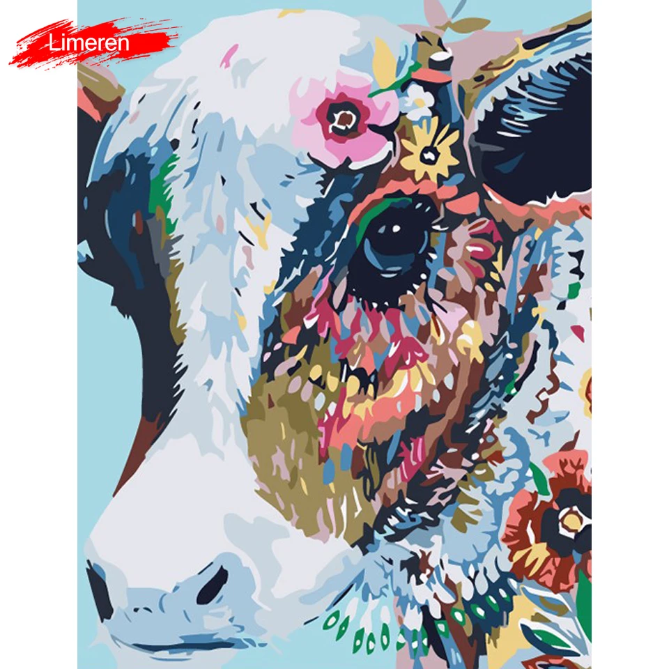 Colorful Cow Animals DIY Painting By Numbers Handpainted Oil Paint By Numbers Kits Home Wall Art