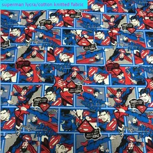 Крутая эластичная ткань с рисунком Супермена из хлопка/лайкры, трикотажная ткань с принтом Супермена, детская одежда для шитья