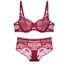 Французский бренд пуш-ап сексуальный кружевной бюстгальтер интимный комплект нижнего белья прозрачный на косточках 5/8 ультра тонкий бюстгальтер комплект плюс размер 85D