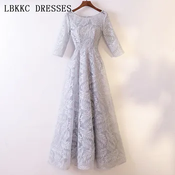 

Scoop Half Sleeve Prom Dresses Tulle Gala Jurken Floor Length Vestido De Festa A Line Lace Prom Dress Women Evening Dress