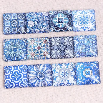 

reidgaller mixed blue tile porcelain photo square cabochon glass 20mm 25mm diy flatback handmade findings for jewelry making