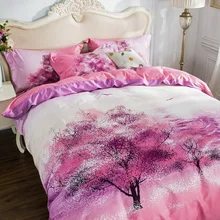 sakura trees 3D tree print 100% Cotton Bedding set Queen King size 4pcs Quilt/Blanket/Duvet cover Flat bed sheet pillow cases