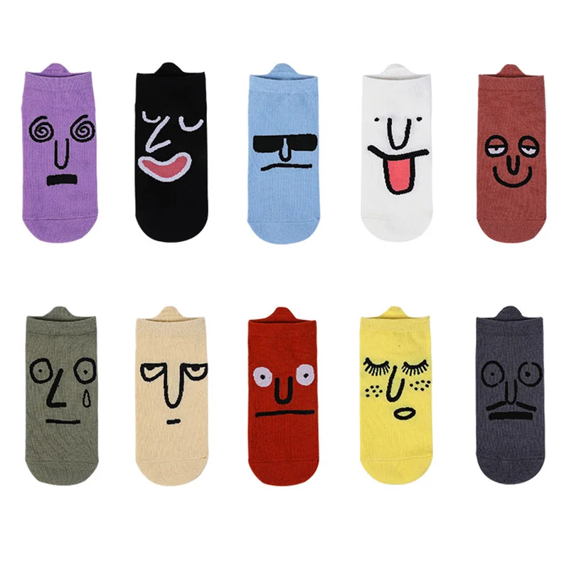 

Cartoon Facial Expression Socks Women Men Halajuku Cotton Short Socks Funny Socks Ankle Unisex Elastic Sock Sox Casual