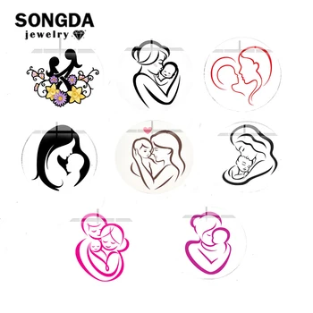 

SONGDA Family Mother Baby Symbols Photo Glass Cabochon 25mm Demo Flat Back DIY Keychain Necklace Jewelry Findings Hand Made Gift