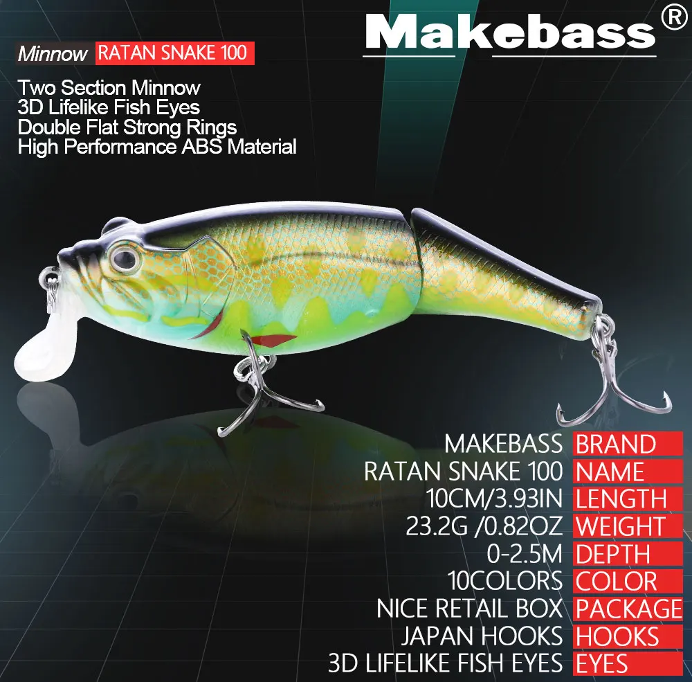 Makebass 3,94 дюйма/0,82 унций приманки мульти-шарнирная плавающая приманка мелкая бегущая жесткая приманка рыболовные воблеры искусственные снасти для форели и т. Д