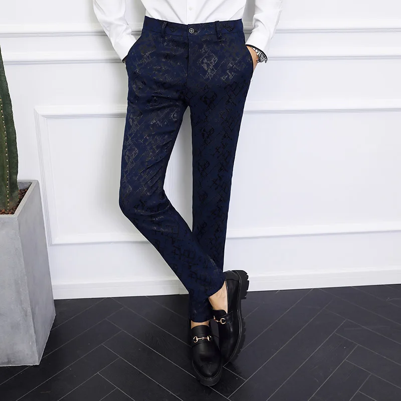 Осенние последние мужские брюки корейский стиль Slim Fit костюм брюки мужские высококачественные деловые повседневные мужские брюки плюс размер 28-40 - Цвет: Blue