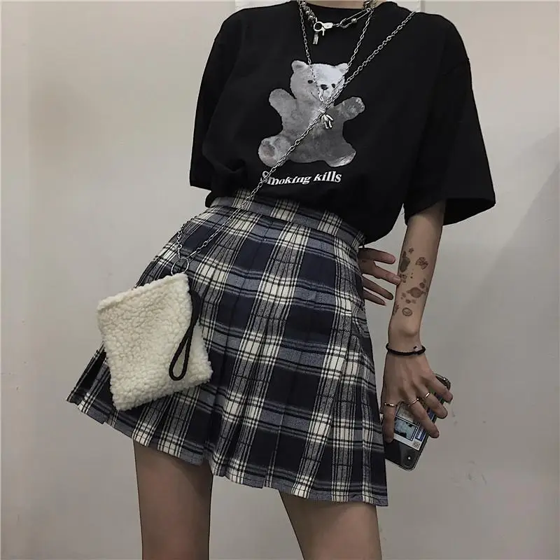 Harajuku клетчатая юбка для женщин в стиле ретро с завышенной талией плиссированные
