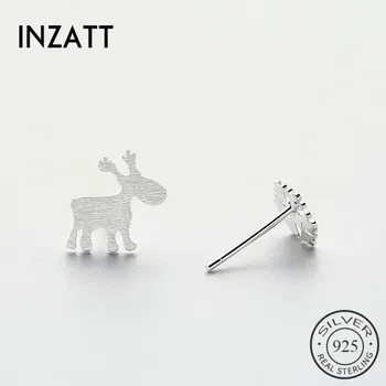 

INZATT Asymmetry 100% 925 Sterling Silver Lovely Frosted Deer Snowflake Stud Earrings For Women Party Fine Jewelry Punk Gift