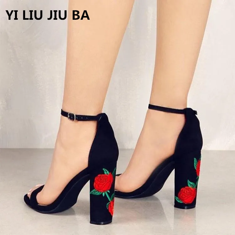

fashion flower Ankle Women Casual Sandals Open Toe Summer High Heel Shoes Buckle Ladies Office Work sandals Shoes women **555