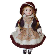 40 см коричневая клетчатая фарфоровая кукла для девочек в европейском деревенском стиле, Керамическая кукла в стиле дома, рождественские подарки