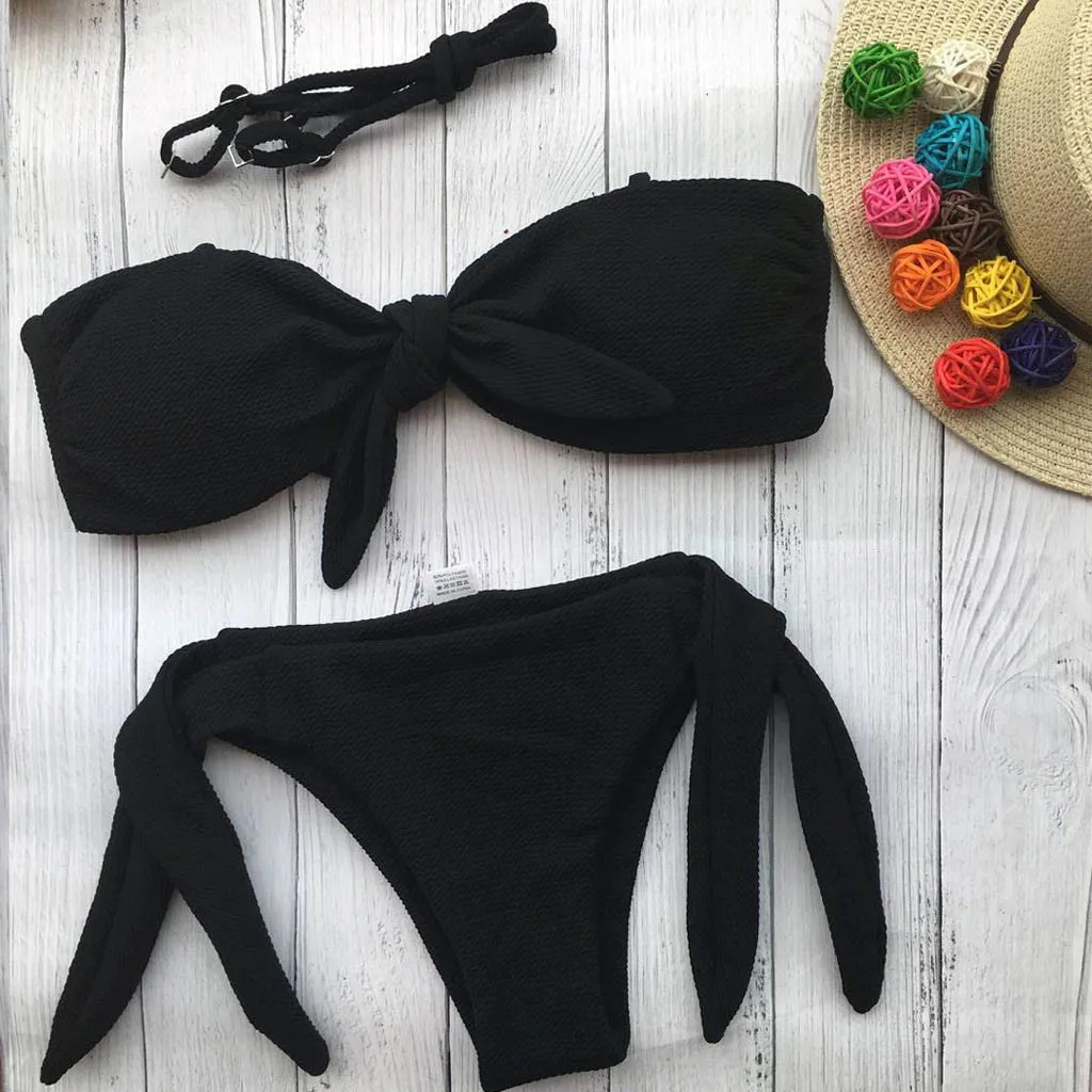 

bikini push up Women Sexy Bikini Set Push-Up Padded Bow Swimwear solid Swimsuit Beachwear Bikini Set bikini mujer 2#5#