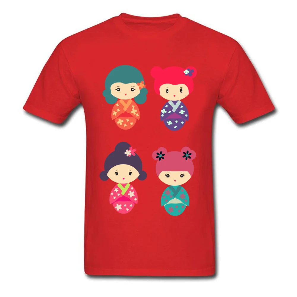 Kokeshi Design Short Sleeve Tops Shirts Lovers Day O Neck 100% Cotton Fabric Men T Shirts Design Sweatshirts Slim Fit Kokeshi red