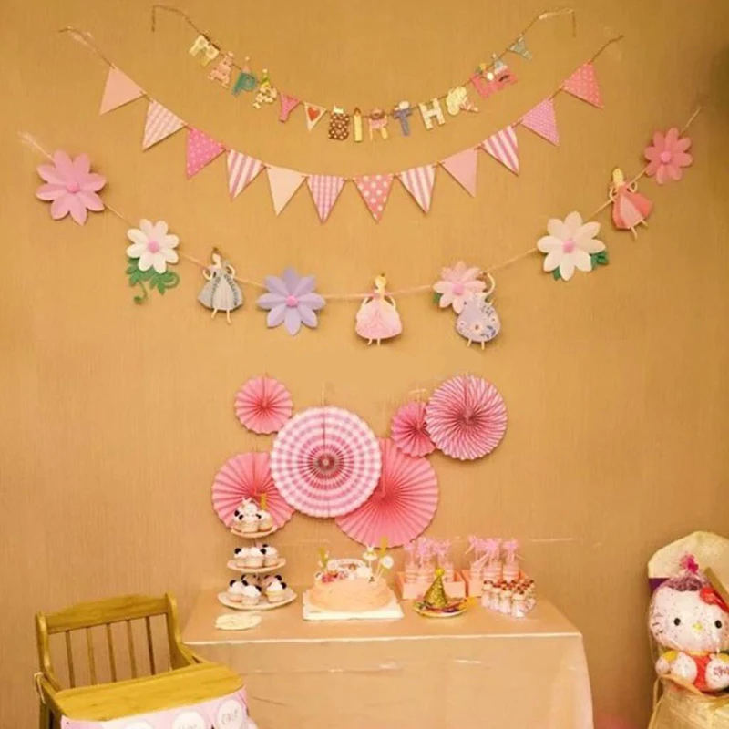 DIY 6Pcs/Set Hanging Paper Fan Pinwheel Garland Children Birthday Party Decor 5 Colors