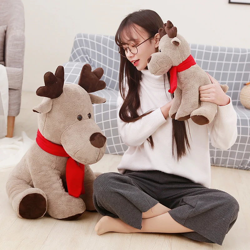 Hot Huggable Stuffed Animal Soft Toy Moose Creative Red Scarf Reindeer Plush Doll Kids toy Christmas year gift toys for children Hot Huggable Stuffed Animal Soft Toy Moose Creative Red Scarf Reindeer Plush Doll Kids toy Christmas year gift toys for children