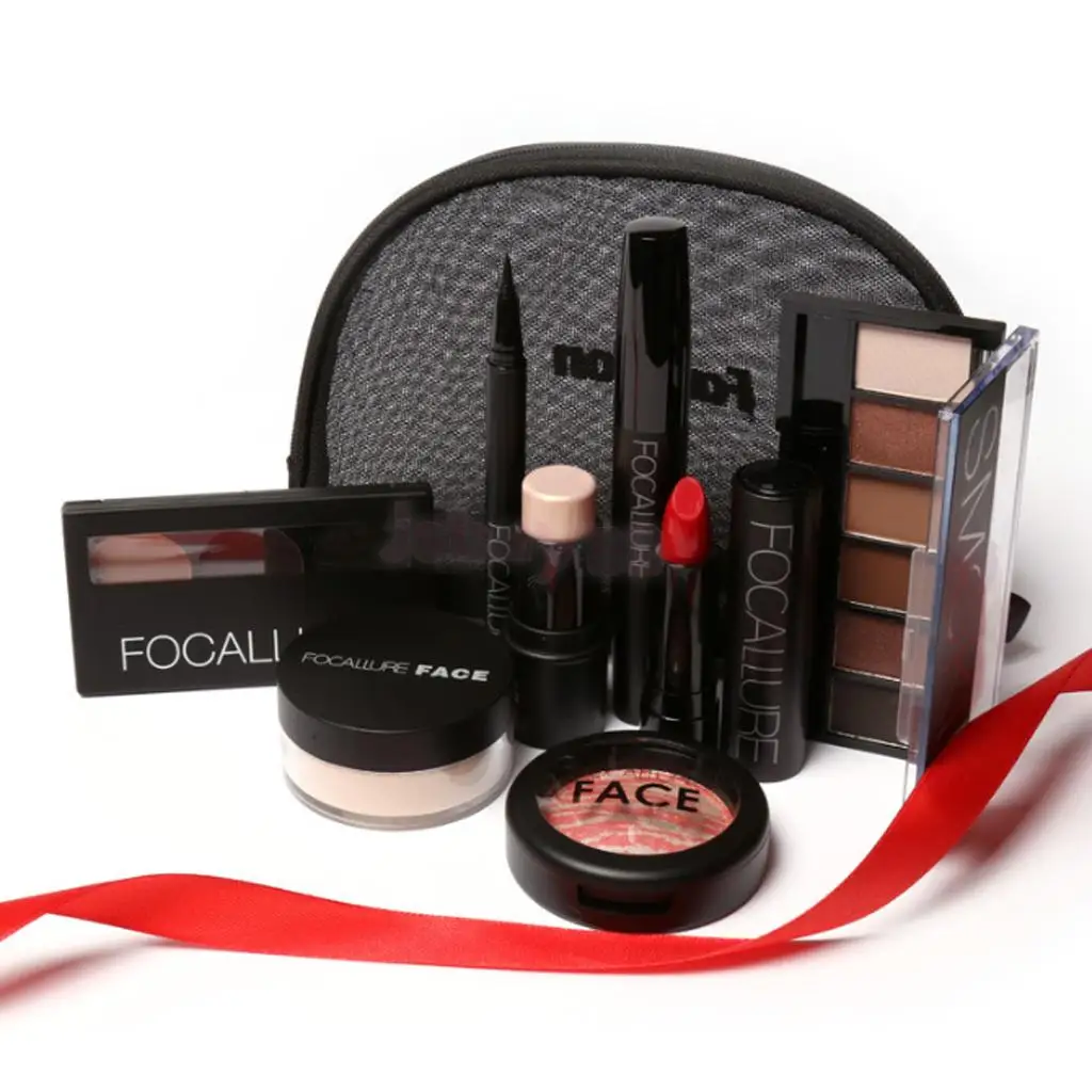 8pcs Face Eye Lip Foundation Makeup Kit Eyeshadow Palette Mascara Black Eyeliner Powder