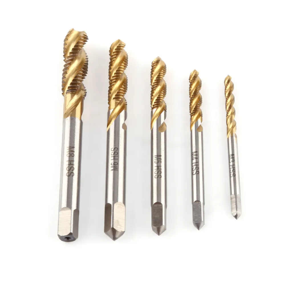 

5pcs/set M3 M4 M5 M6 M8 Thread Tap High Speed Steel 6542 Screw Taps Titanium Coating Spiral Flutes Tap Accessories