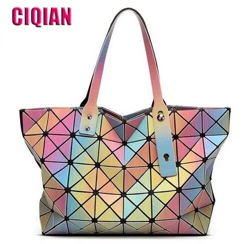 

HOT Sale Rainbow Bag Women's Casual Tote Large Capacity Geometric Folding over Handbag Summer Bag for girls Free Shipping