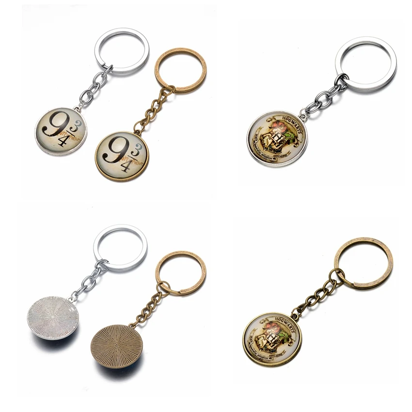 

Movie HP potter Platform Nine And Three Quarters Symbol Glass Keyring Pendant Hogwartts Toy Figures Metal Keychain For Gifts