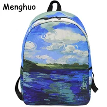 Menghuo Brand 2017 Daily Women Backpack for School Teenager Girls Boys Full Printed Nylon Travel Backpacks