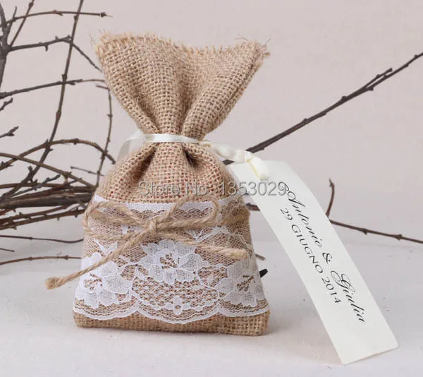 Free Shipping 50pcs/lot Size 4"x6.5" Rustic Small Natural Burlap Lace
