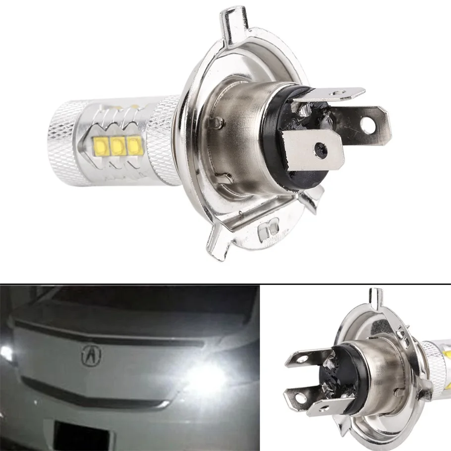 

1pc 12v H4 80W Super Bright LED White Fog Tail Turn DRL Head Car Light Lamp Bulb