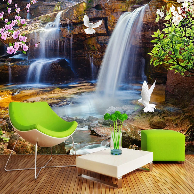 

Custom 3D Wallpaper For Walls Roll Waterfall Running Water Natural Landscape Large Mural 3D Photo Wallpaper Livingroom Bedroom