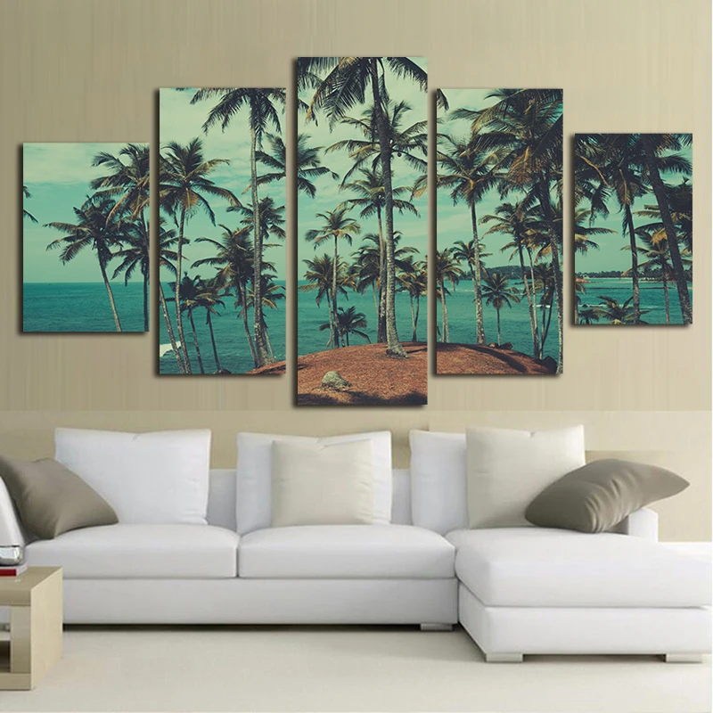 

Canvas Paintings Wall Art HD Prints Home Decor Framework 5 Pieces Beach Palm Trees Island Seascape Posters Living Room Pictures