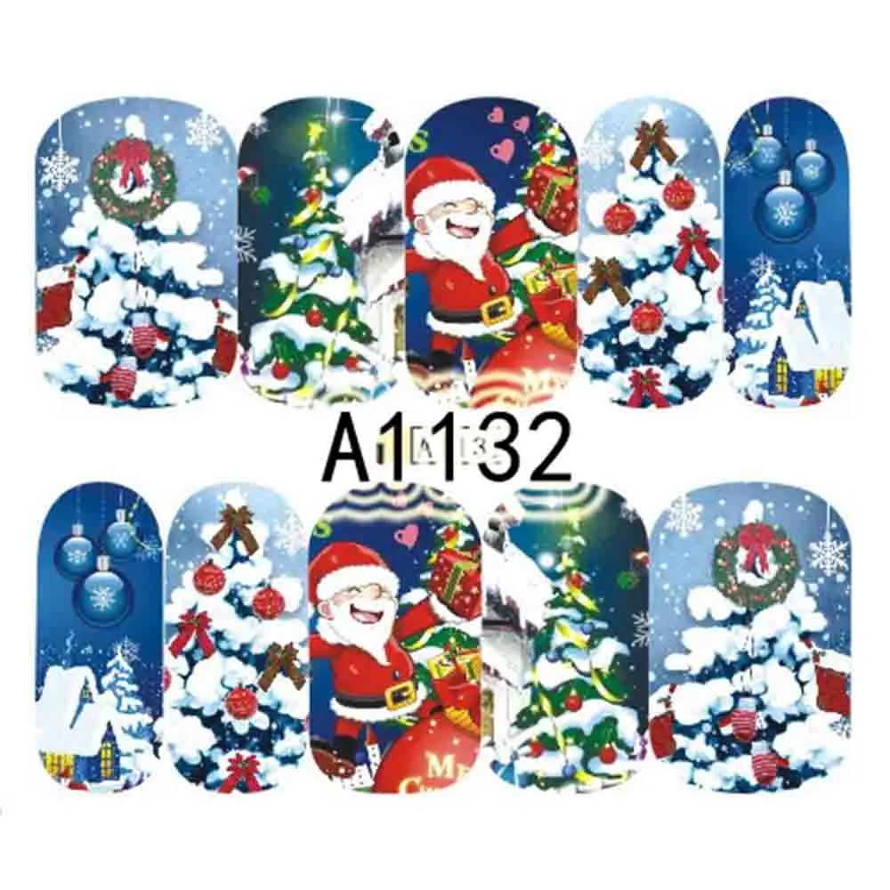 1 Лист Рождественские снежные наклейки для ногтей цветы Полные Обертывания переводные наклейки для ногтей наклейки для маникюра Инструменты для укладки BEA1187
