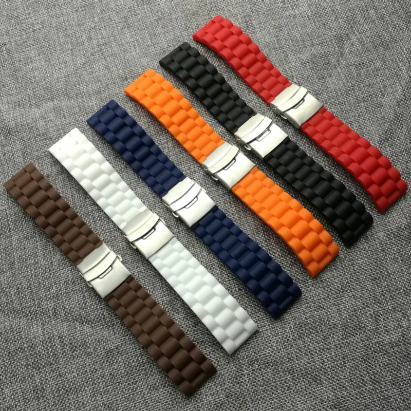 22mm 24mm Womwns Mens Silicone Rubber Adjustable Watch Strap Band