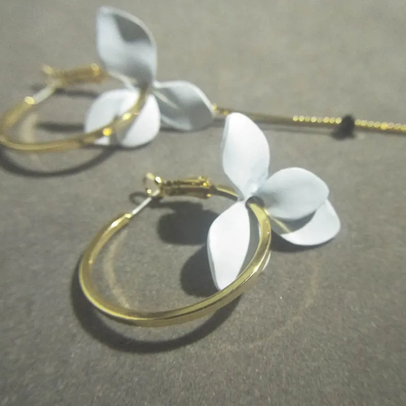 Настоящие однотонные 925 пробы серебряные большие серьги-кольца для женщин, ассиметричные Золотые женские длинные серьги с цветами, хорошее ювелирное изделие, подарок
