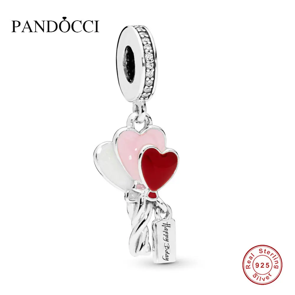 

PANDOCCI 925 Sterling Silver Heart Balloons Dangle Charm Fit Original Women Bangle Bracelet Diy Jewelry Mother's Day Gift