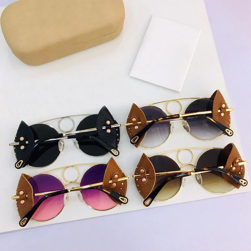 Ретро Круглые женские солнцезащитные очки, фирменный дизайн, винтажные роскошные кожаные солнечные очки с оправой, женские солнцезащитные очки, UV400