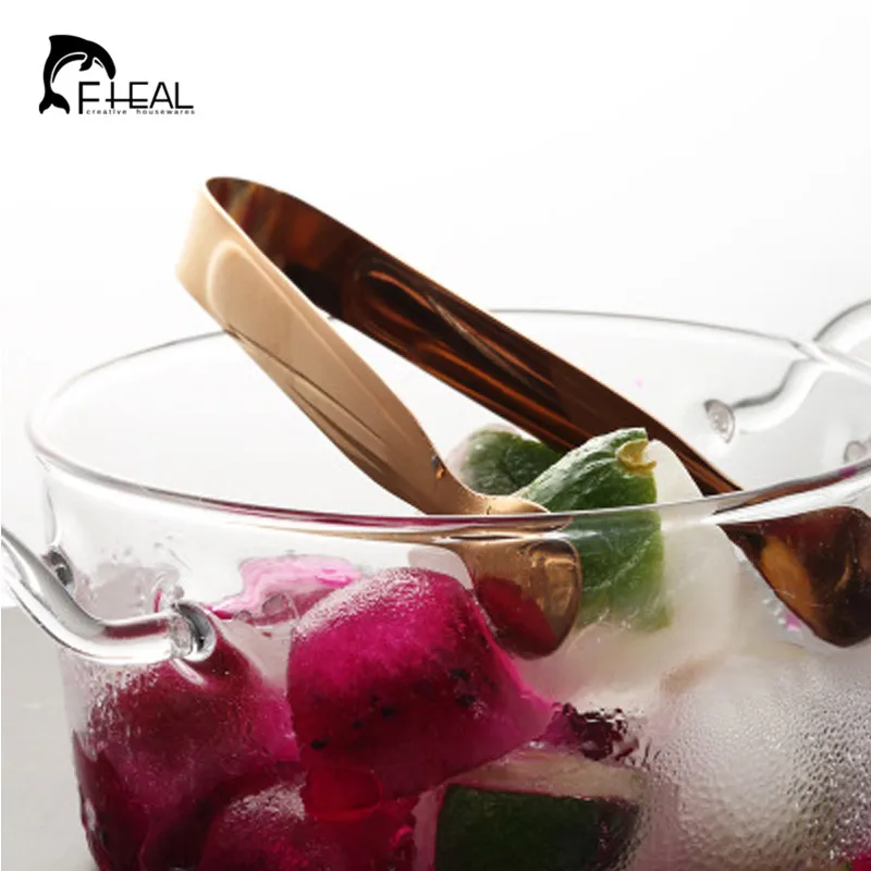 FHEAL Portable Stainless Steel Beer Ice Tongs Rose Gold Color Ice Cube