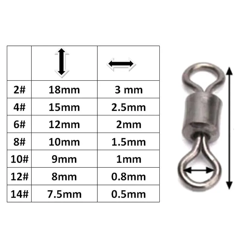 TOMA 100 шт. рыболовные Вертлюги, Поворотный соединитель из нержавеющей стали, размер 2#-12#, Прочные Кольца, аксессуары для морской рыбалки