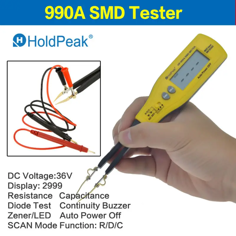 

HoldPeak DCV Resistance Capacitance SMD Tester Professional SMT component tester SCAN Mode Function Digital Multimeter 990A