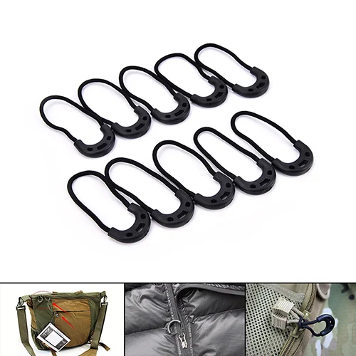 10/5PCS Black Backpack Zipper Pulls Cord Rope Ends Lock Zip Clip Strap Gym Suit Garment Bag Parts Accessories Outdoor Camping