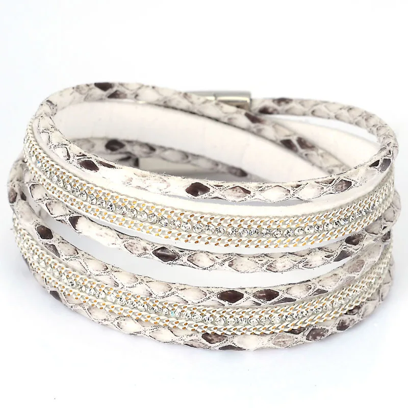 12 шт Новые европейские американские модные простые с горный хрусталь кулон Кожа Многослойные ювелирные изделия браслеты для женщин - Окраска металла: White