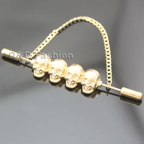 Мужская брошь в виде пиратского черепа цепочка рубашка штанга на воротнике