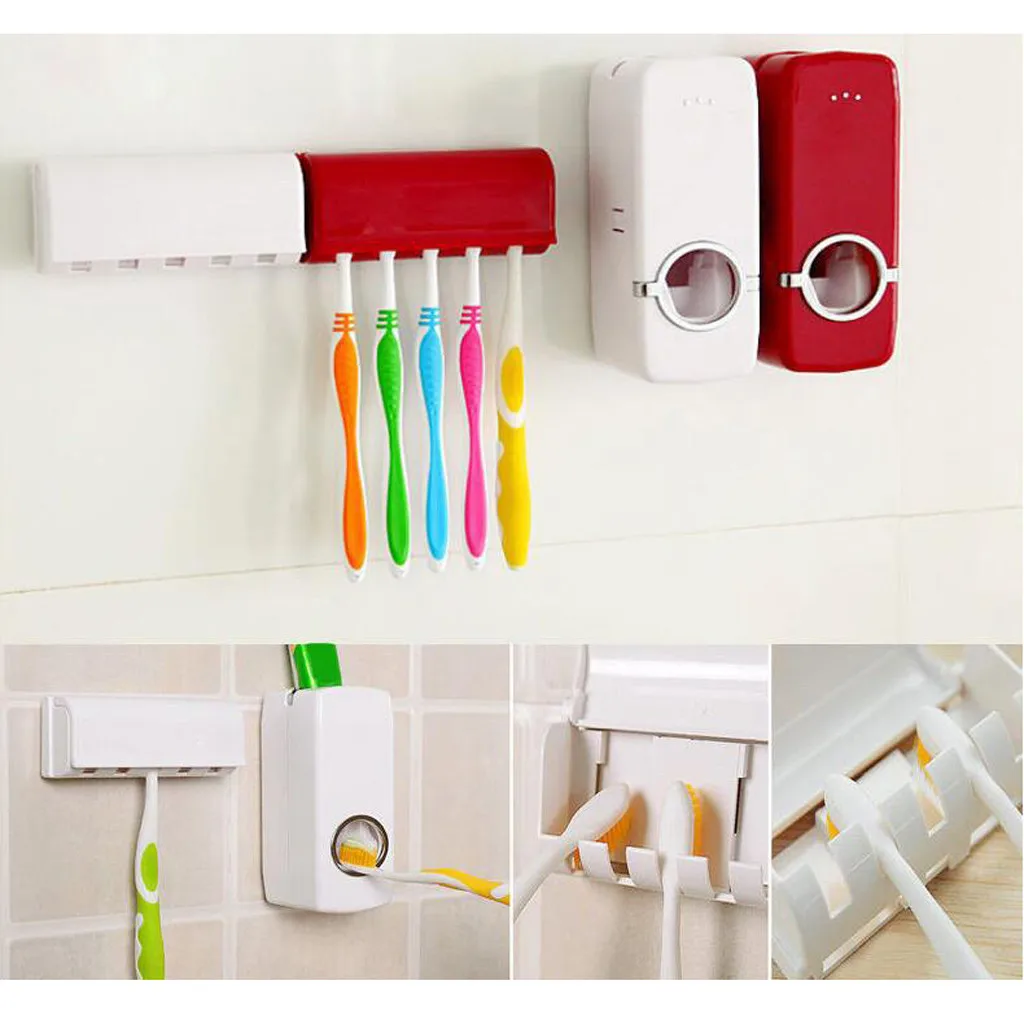 

1 Set Creative Automatic Plastic Lazy Toothpaste Dispenser 5 Toothbrush Holder Squeezer Bathroom Accessories Drop Ship
