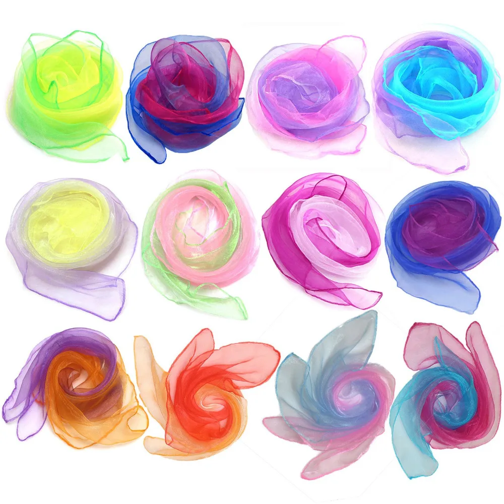

SZanbana 12 Gradient Color Dance/Band Scarf Magic Square Juggling Silk Magic Tricks Performance Props Accessory Rhythm For Kids