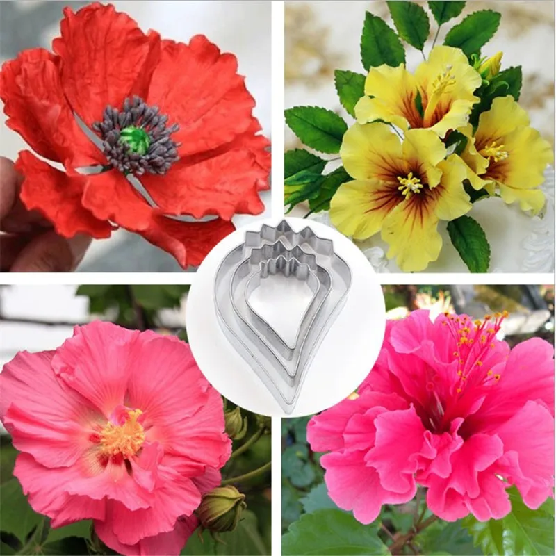 3Pc Stainless Steel Mold Flower Cake Cutter Set NEW Petal Fandant Parrot Tulip