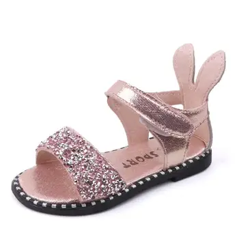 

Girls Sandals Summer Kids Shoes Rabbit Diamond Leather Children Sandal Cute Pink Princess Toddler Baby Shoes