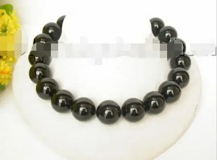 

FREE SHIPPING HOT sell new Style >>>>>Genuine AAA nature 20mm 17" round black Agate necklace magnet clasp j4311