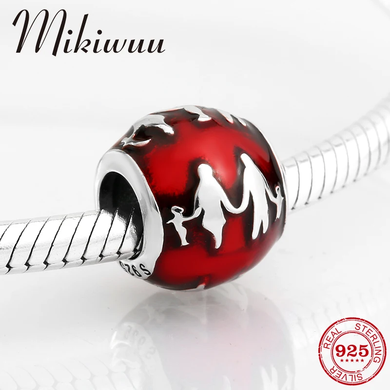 

Warm family red Enamel round shape charms beads fashion 925 Sterling Silver Fit Original Pandora Charm Bracelet Jewelry making