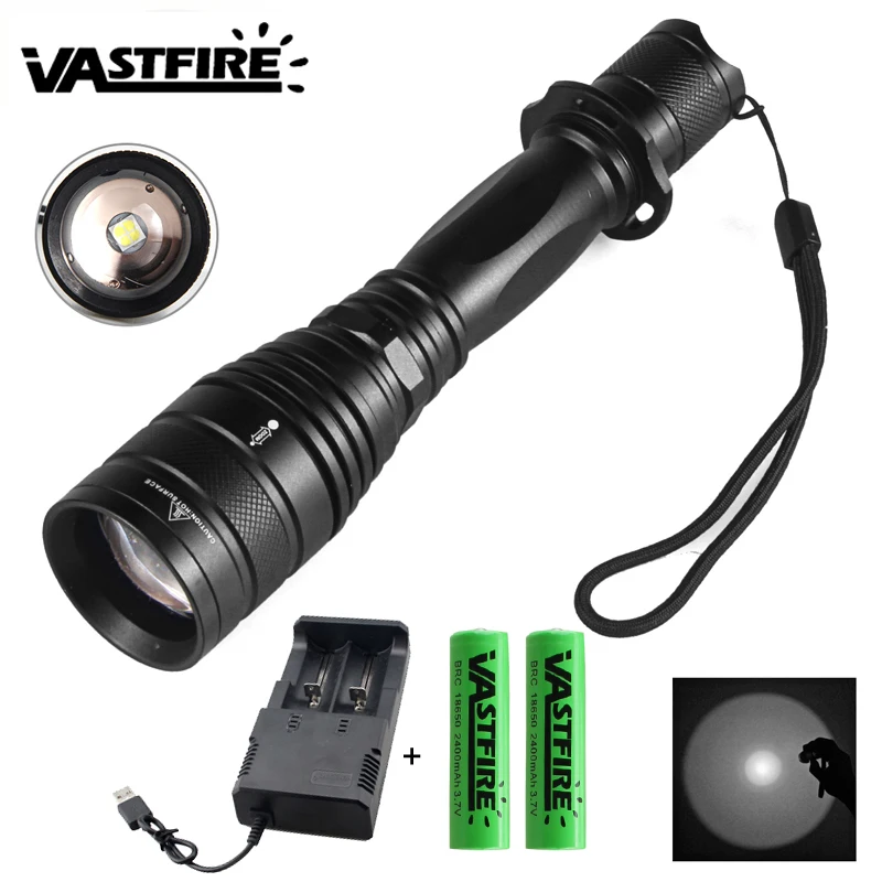 

XHP50 2000LM 5 mode clip tactical glare telescopic focusing flashlight weapon lihgt +2*18650 battery +Usb Rechargeable Charger