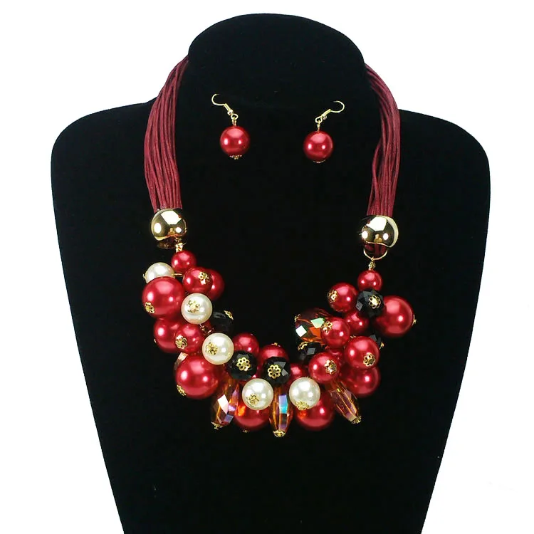 2015 Christmas Gift Red Pearl necklace Earrings White